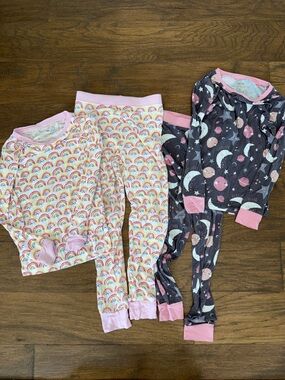Little Sleepies Pastel Rainbow & Pink to the Moon Print Pajama Sets